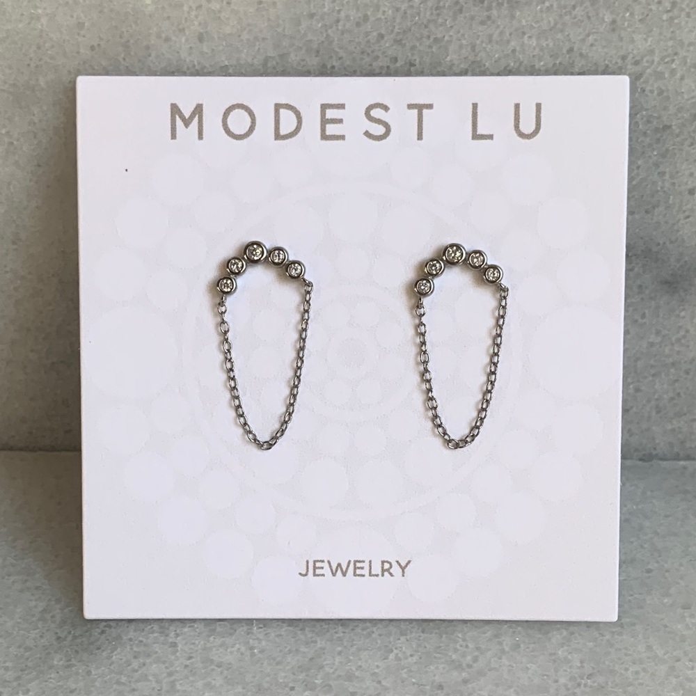 Sterling Silver Crystal Chain Loop Earrings